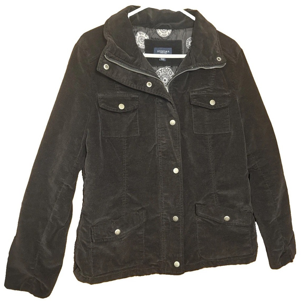 Sonoma Women's Black Cotton Button Zip Up Lined Jacket Size Medium